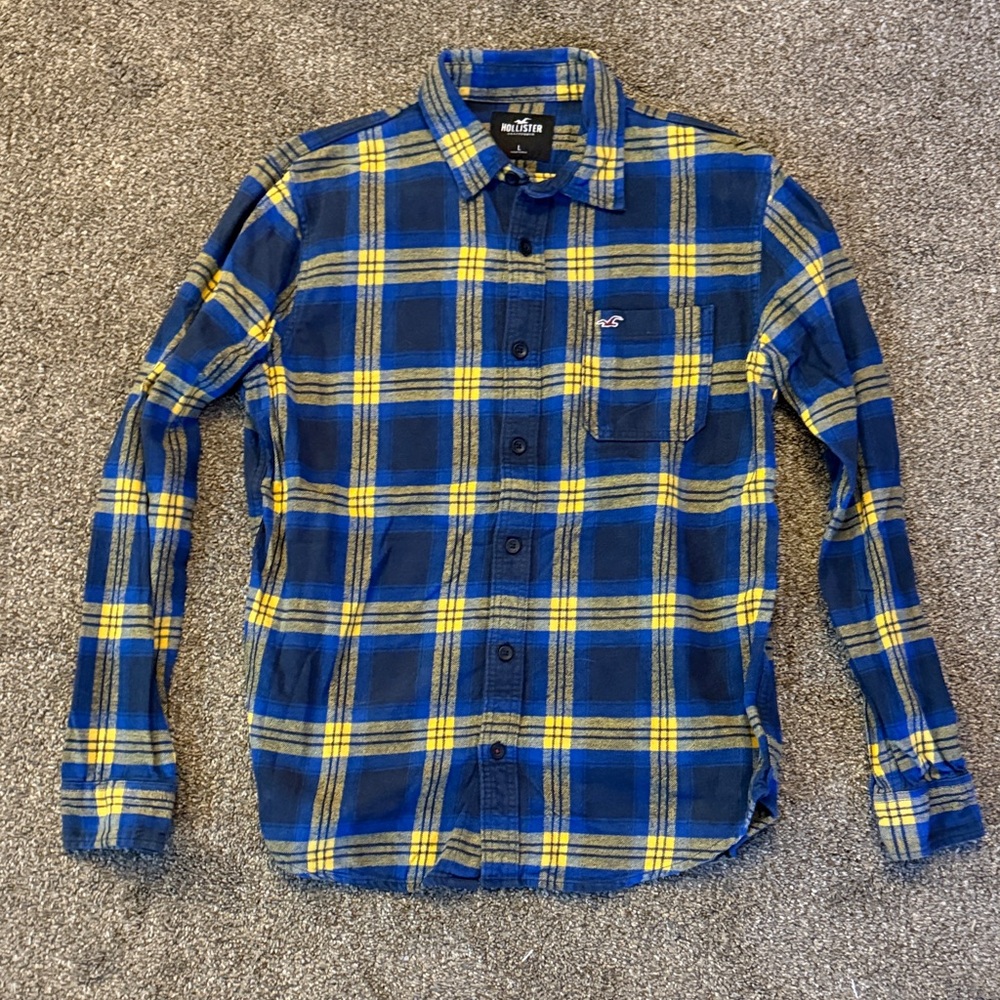 Hollister Blue and Yellow Plaid Casual Shirt